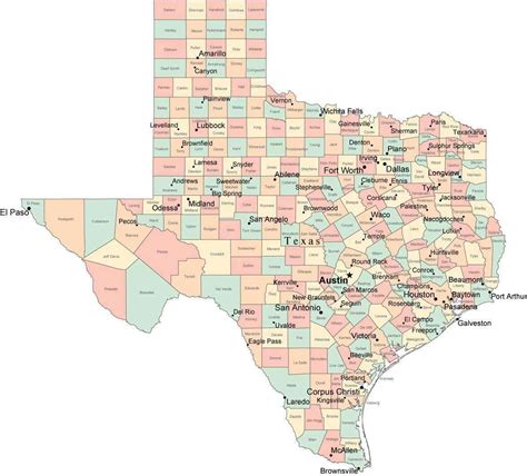 MAP Texas County Map With Cities